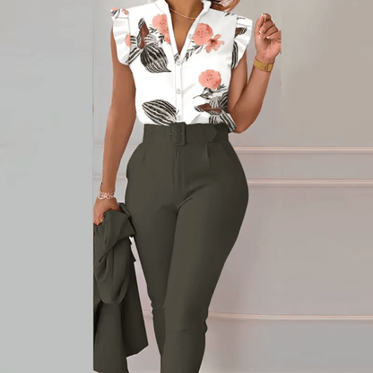 Completo Elegante con Camicia Floreale e Pantaloni a Vita Alta – Stile e Raffinatezza per Ogni Occasione - Biresi